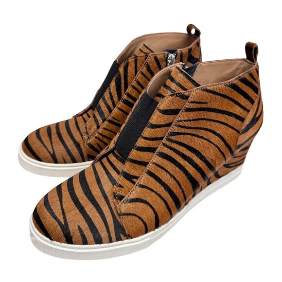 Linea Paolo Wedge‎ Sneaker Size 8 Real Calf Hair Leather Fashion Zebra Print NEW - Picture 2 of 11